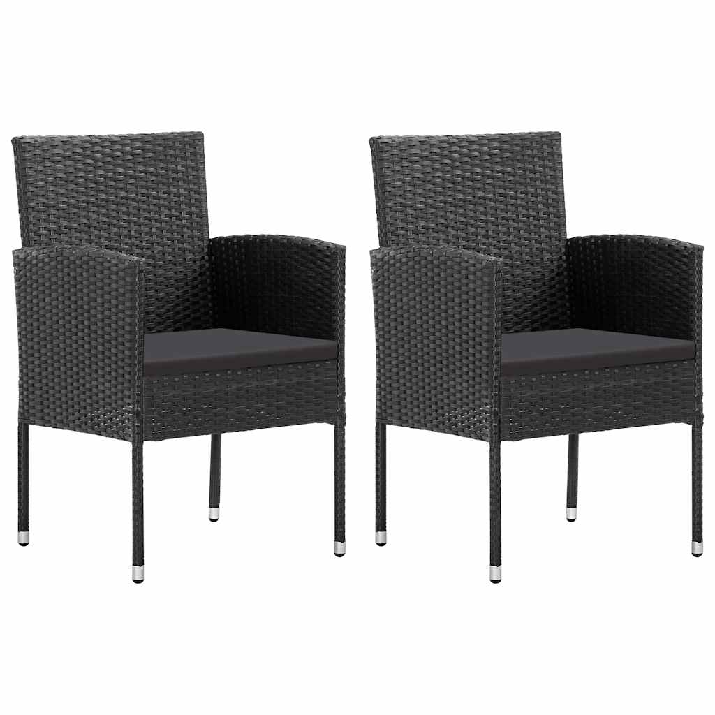 2 db fekete polyrattan kerti szék fekete párnákkal
