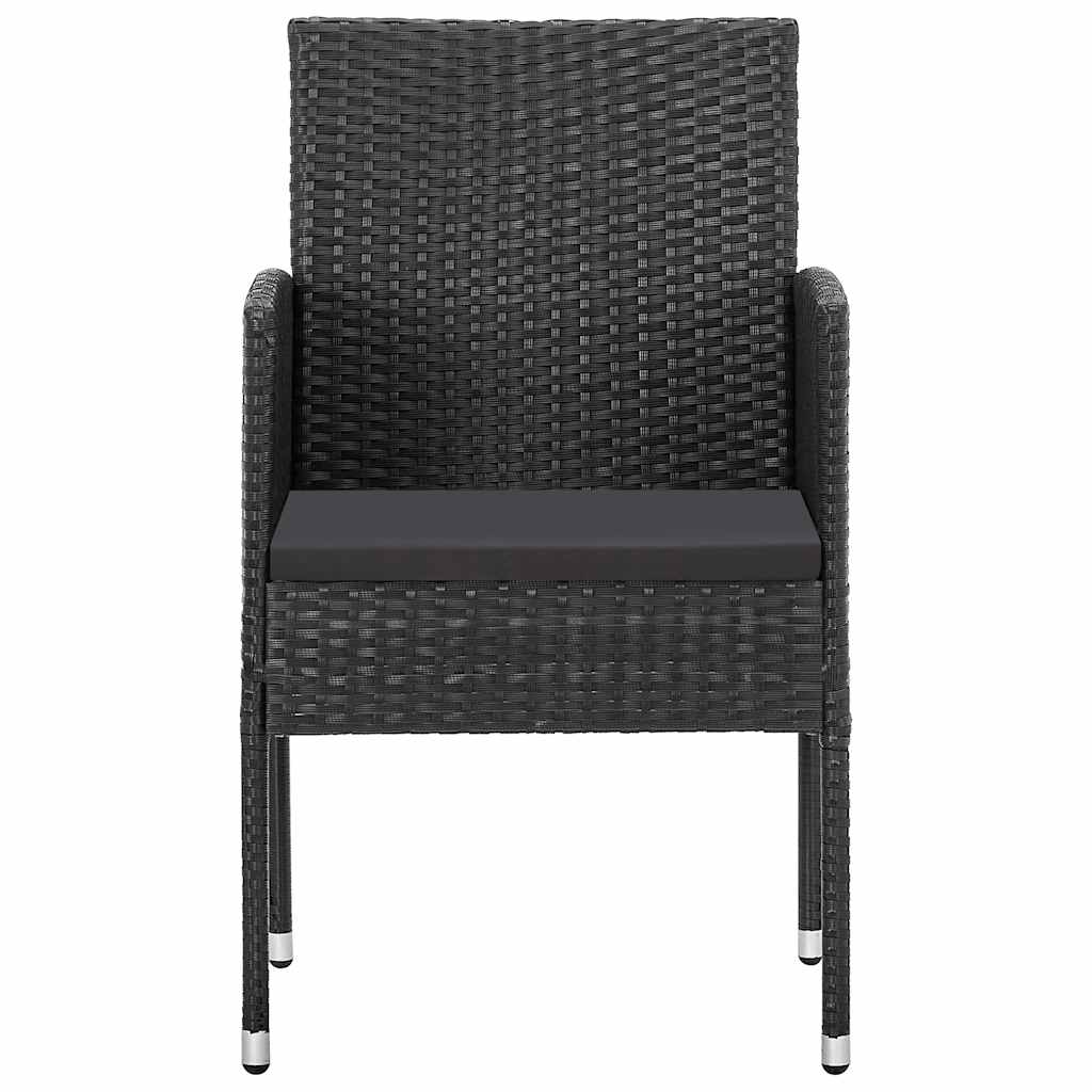 2 db fekete polyrattan kerti szék fekete párnákkal