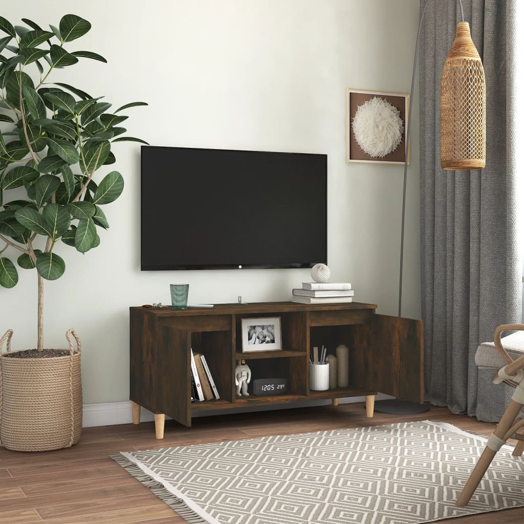 füstös tölgy színű TV-szekrény tömör falábakkal 103,5x35x50 cm