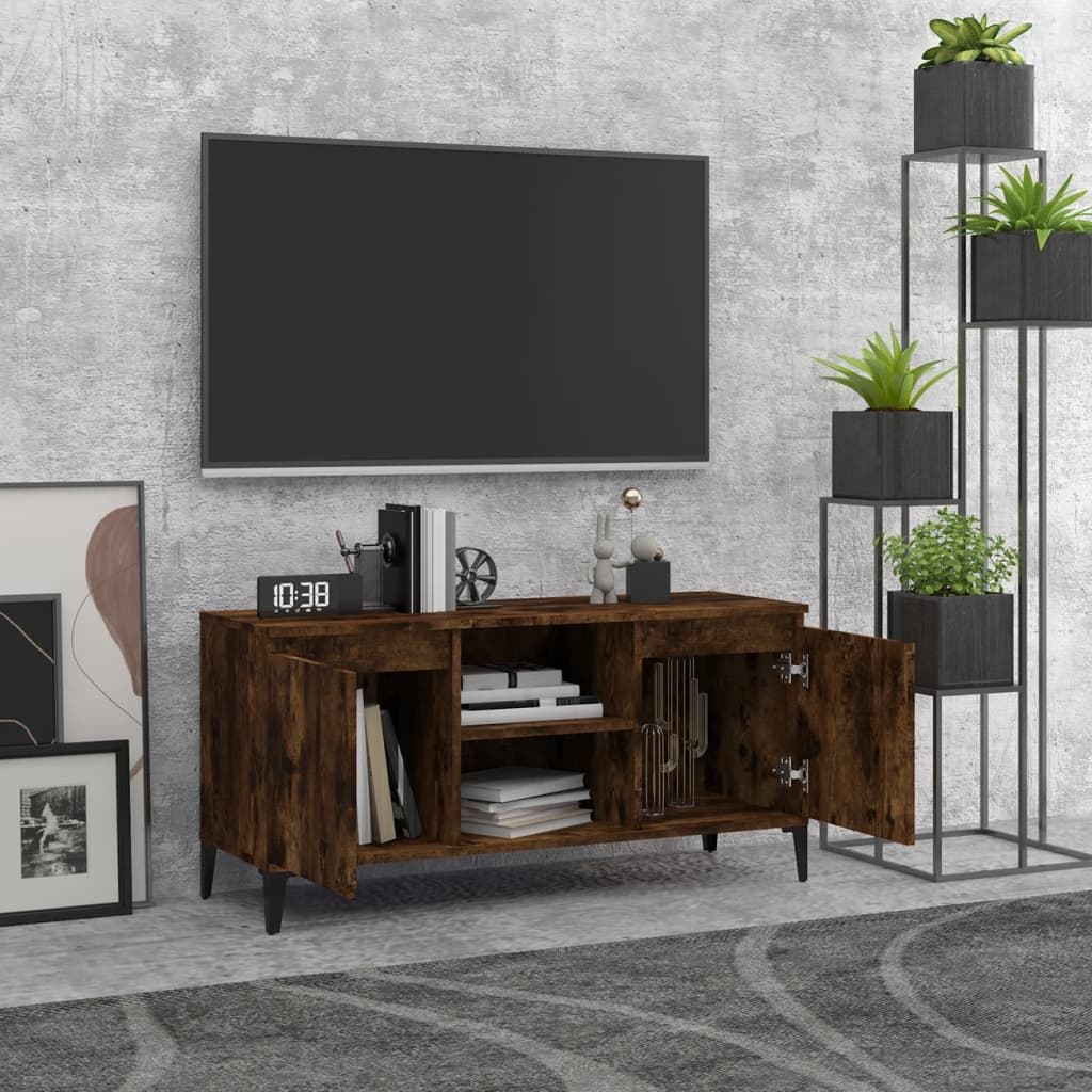füstös tölgy színű TV-szekrény fémlábakkal 103,5 x 35 x 50 cm