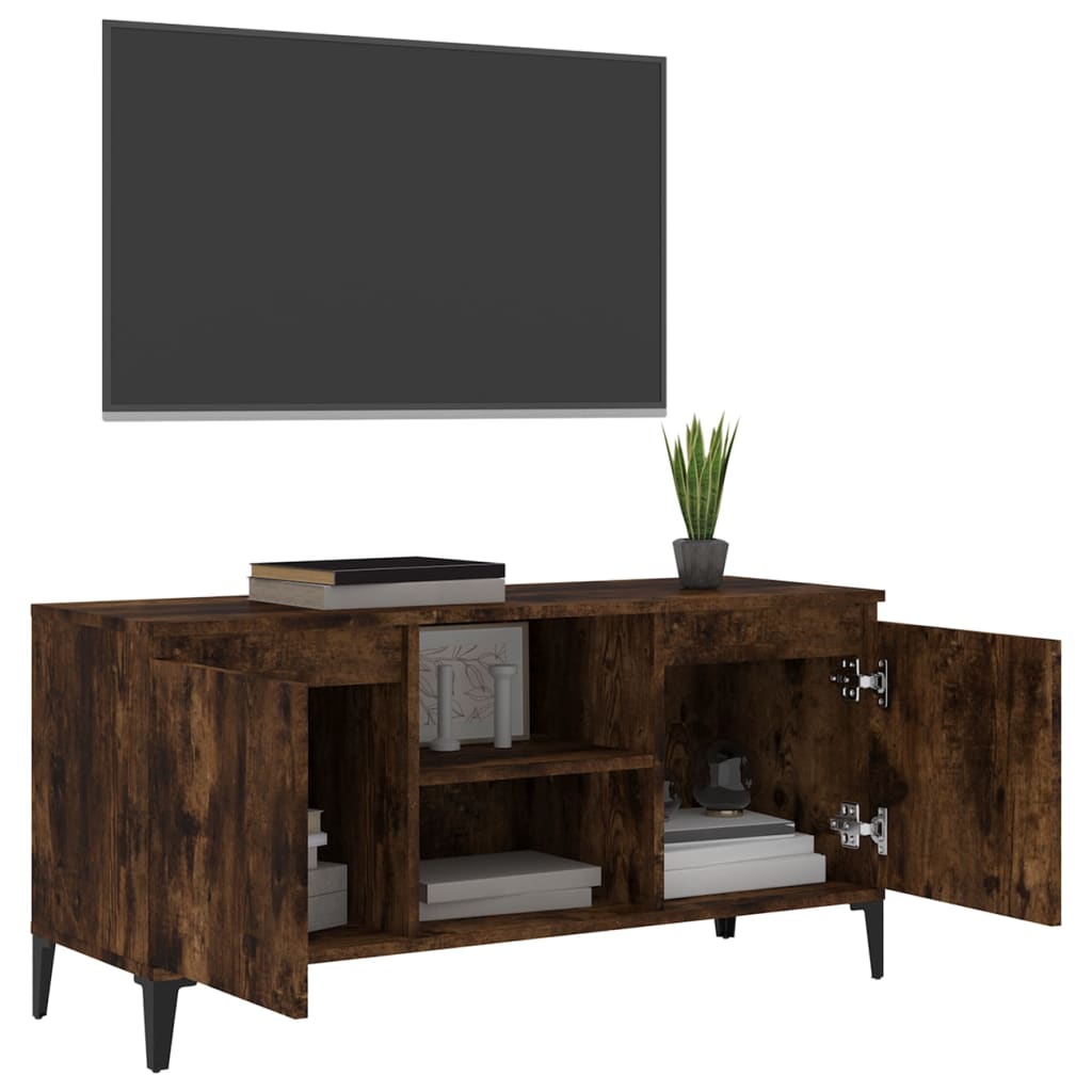 füstös tölgy színű TV-szekrény fémlábakkal 103,5 x 35 x 50 cm