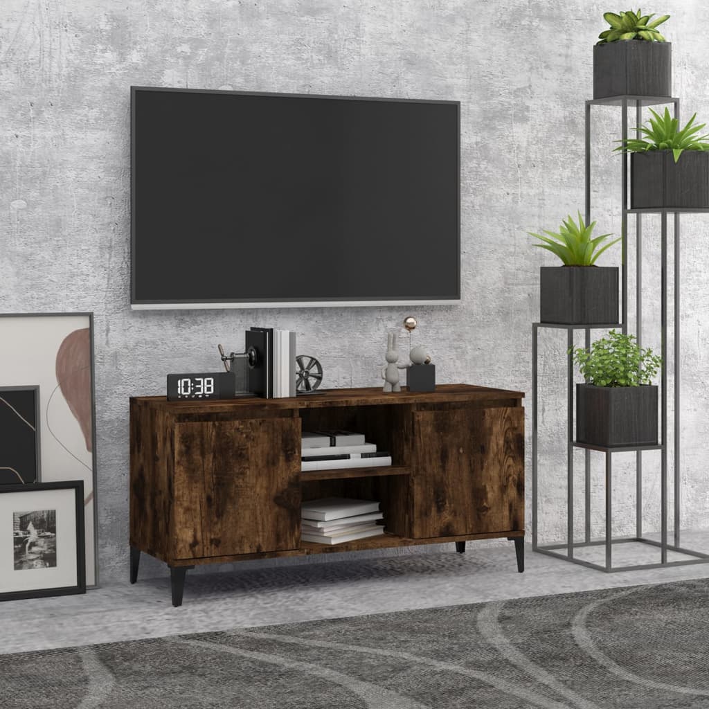 füstös tölgy színű TV-szekrény fémlábakkal 103,5 x 35 x 50 cm