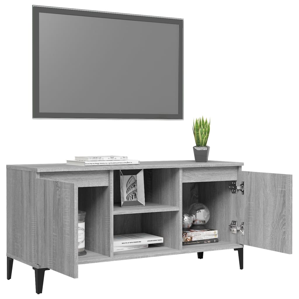 szürke sonoma színű TV-szekrény fémlábakkal 103,5 x 35 x 50 cm