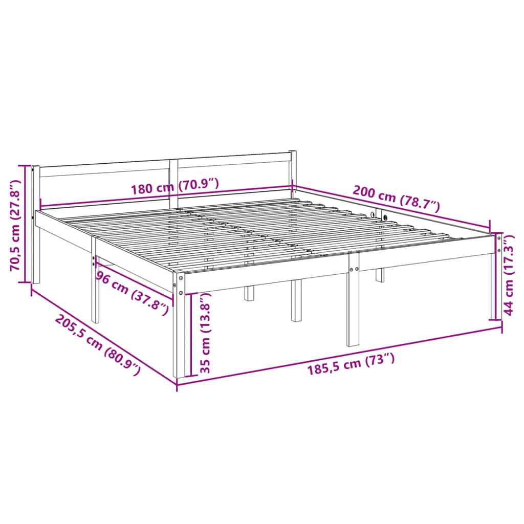 Super King Size fehér tömör fenyőfa ágy időseknek 180 x 200 cm
