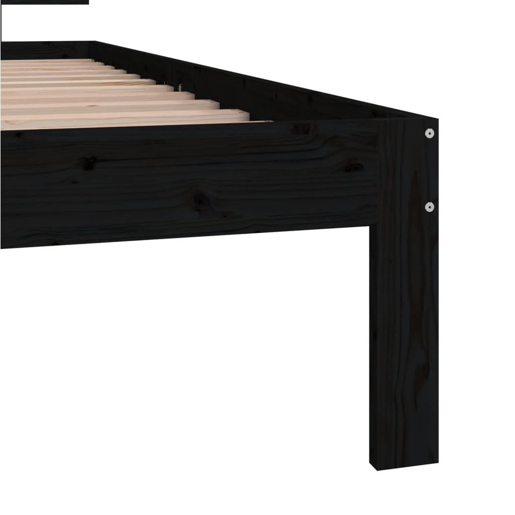 fekete tömör fenyőfa ágykeret 90 x 200 cm