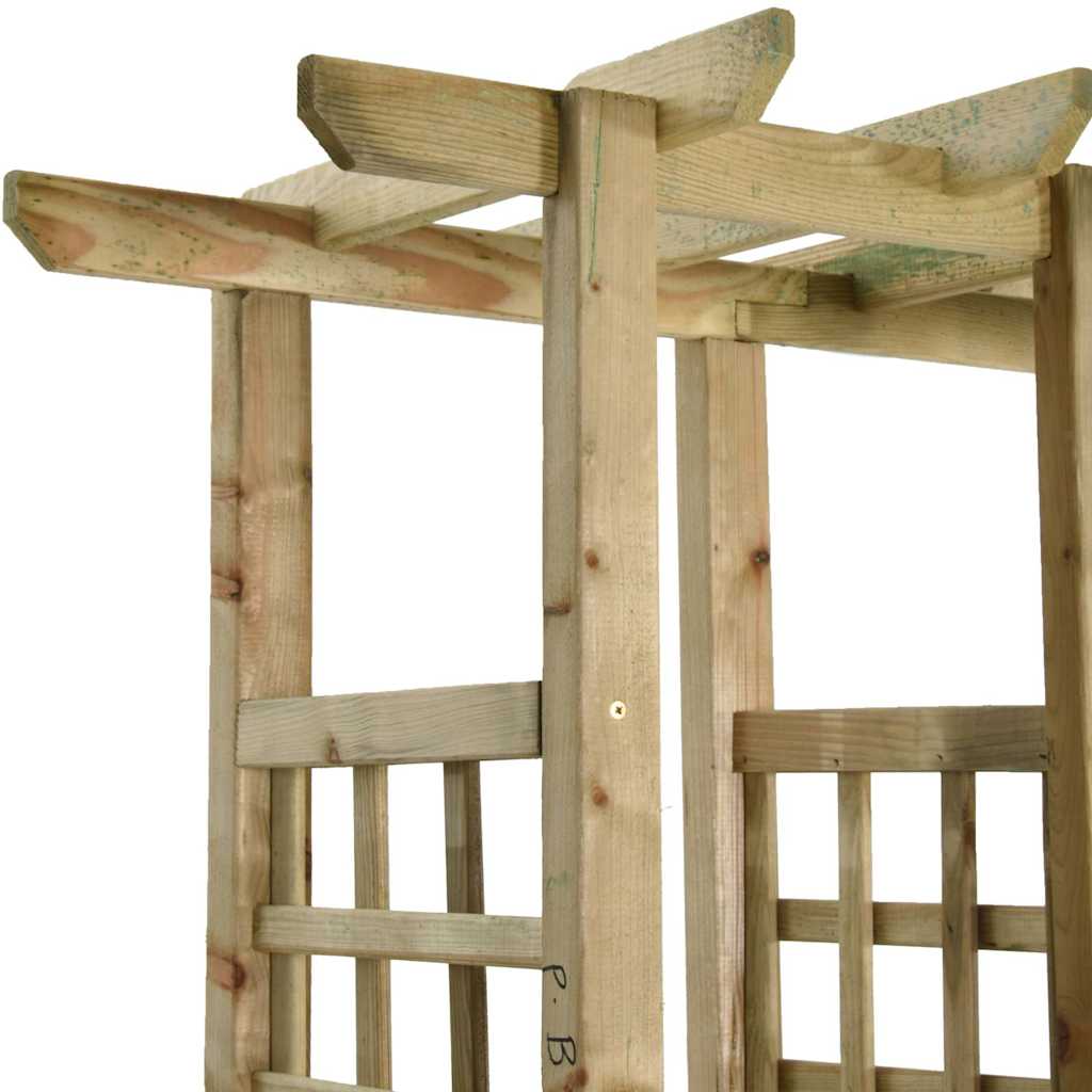 tömör impregnált fenyőfa kerti pergola paddal és virágtartókkal