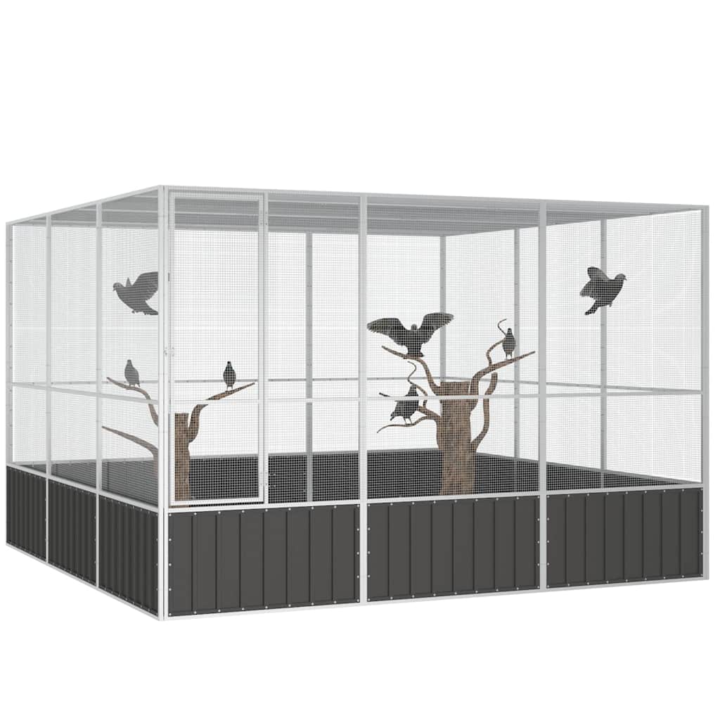 antracitszürke horganyzott acél madárketrec 302,5x324,5x211,5cm