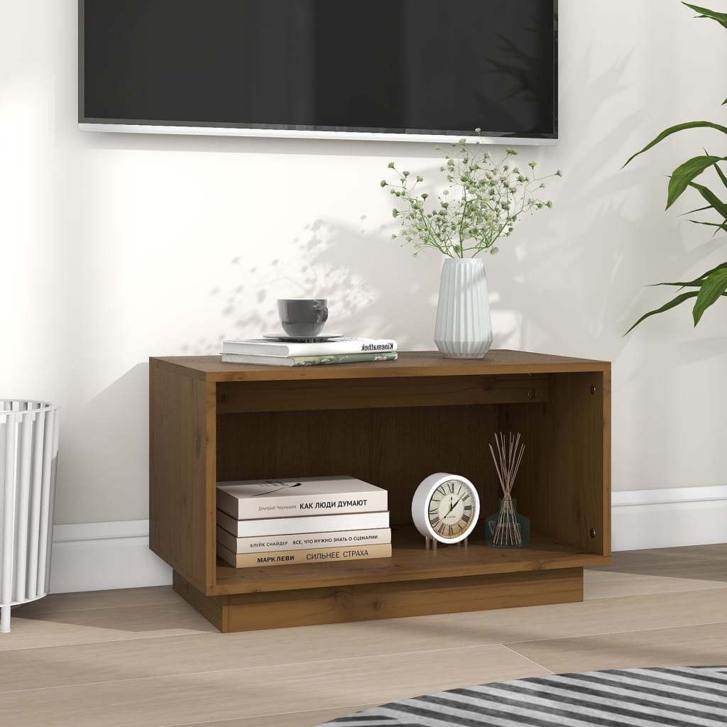 mézbarna tömör fenyőfa TV-szekrény 60x35x35 cm