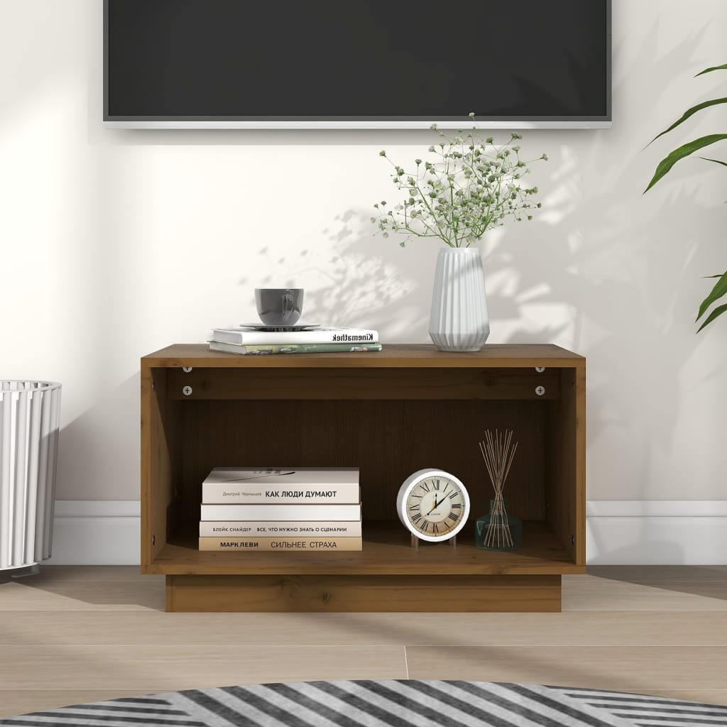 mézbarna tömör fenyőfa TV-szekrény 60x35x35 cm