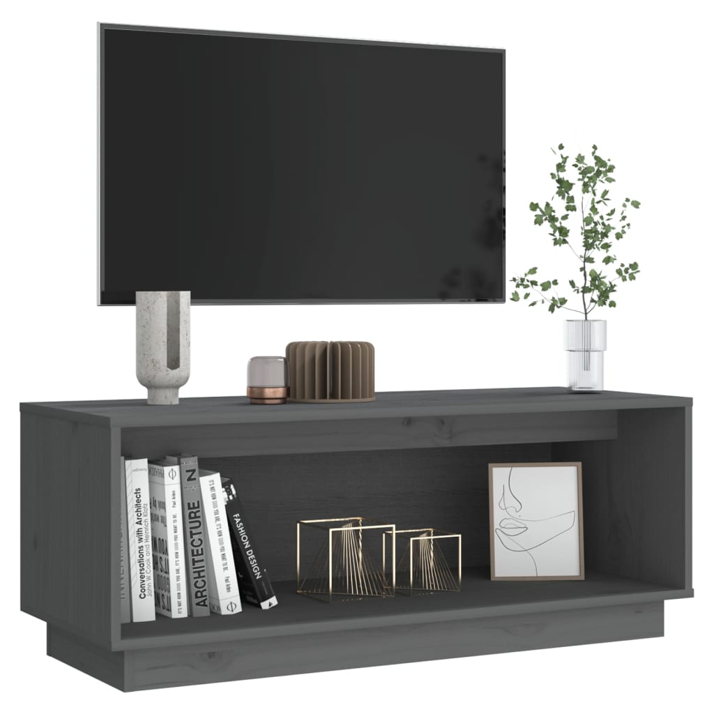szürke tömör fenyőfa TV-szekrény 90 x 35 x 35 cm