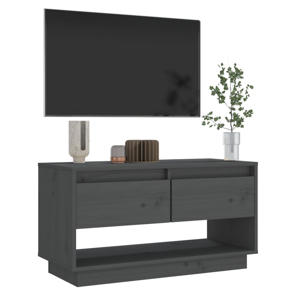 szürke tömör fenyőfa TV-szekrény 74x34x40 cm