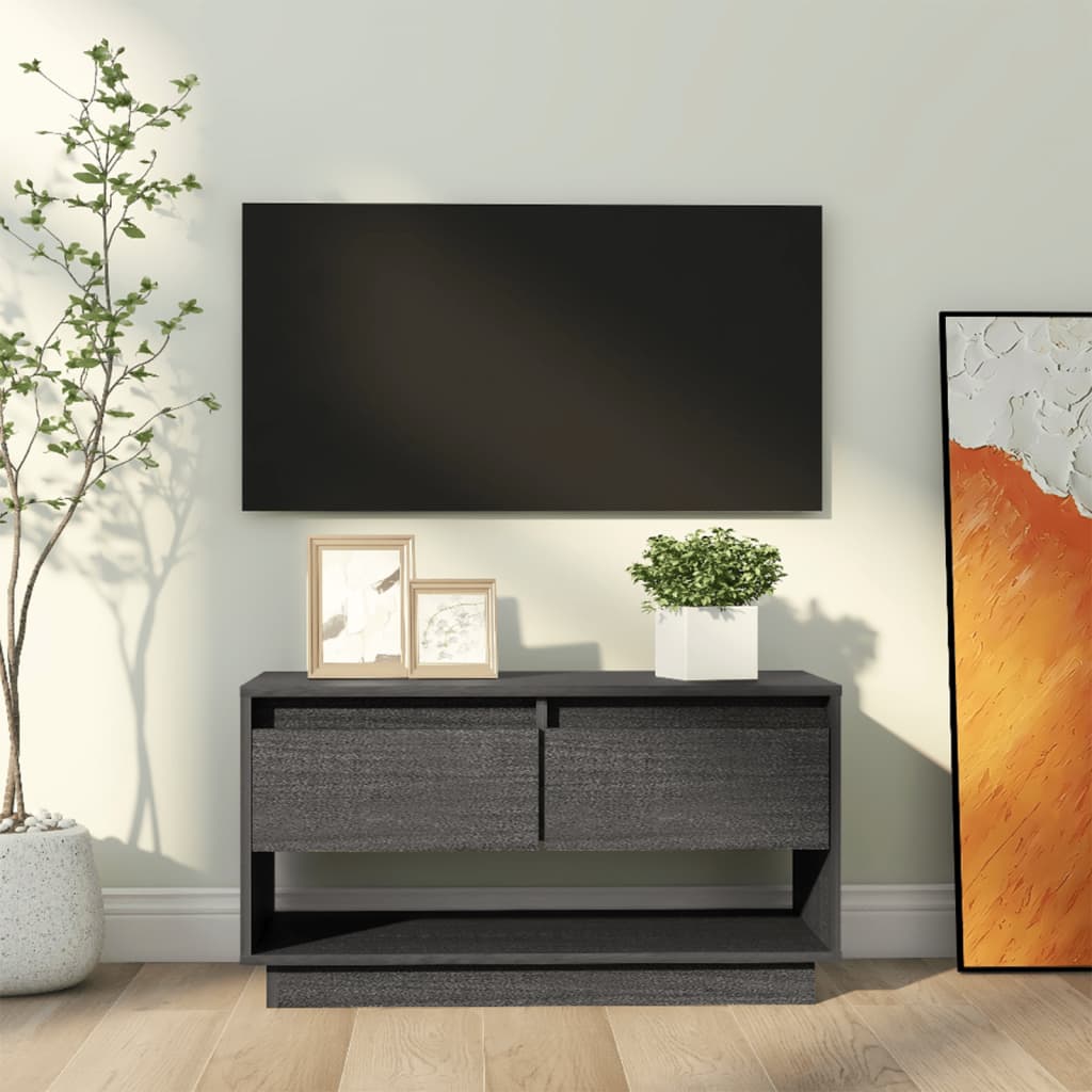 szürke tömör fenyőfa TV-szekrény 74x34x40 cm