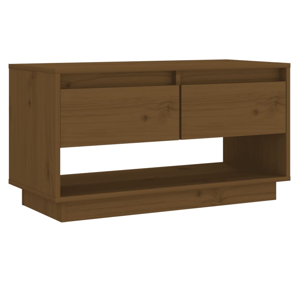 mézbarna tömör fenyőfa TV-szekrény 74 x 34 x 40 cm