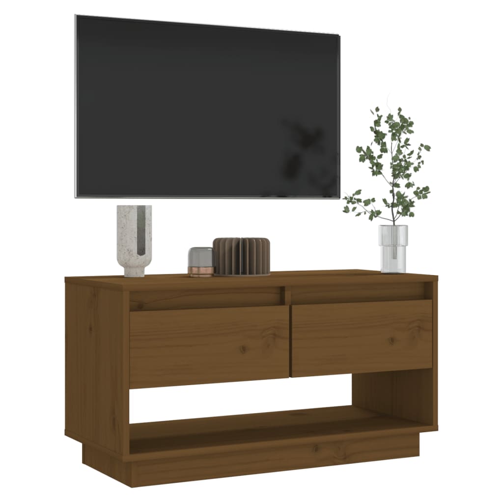 mézbarna tömör fenyőfa TV-szekrény 74 x 34 x 40 cm
