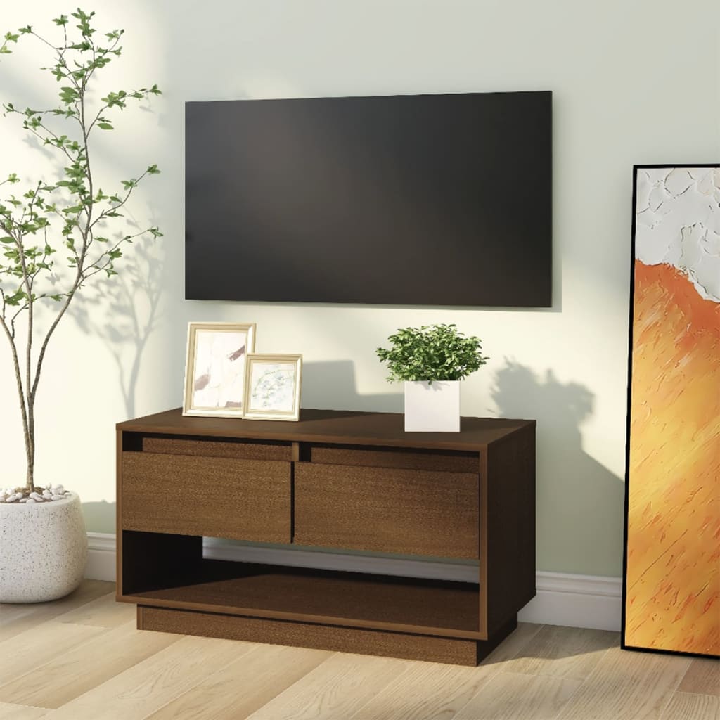 mézbarna tömör fenyőfa TV-szekrény 74 x 34 x 40 cm