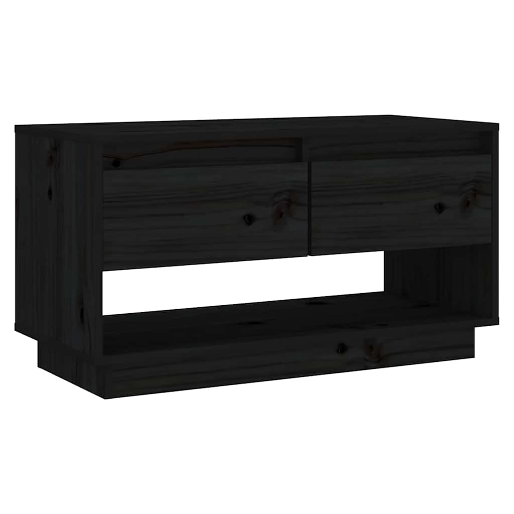 fekete tömör fenyőfa TV-szekrény 74x34x40 cm