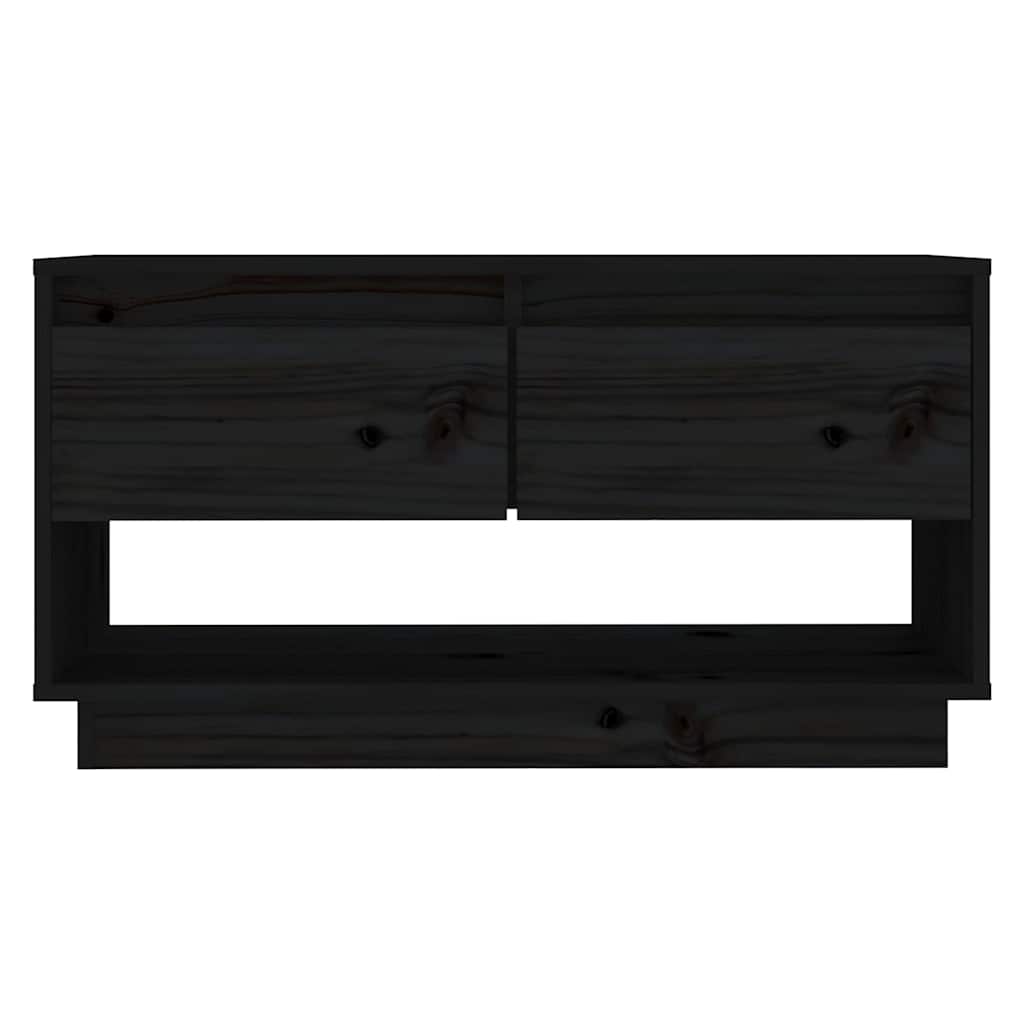 fekete tömör fenyőfa TV-szekrény 74x34x40 cm