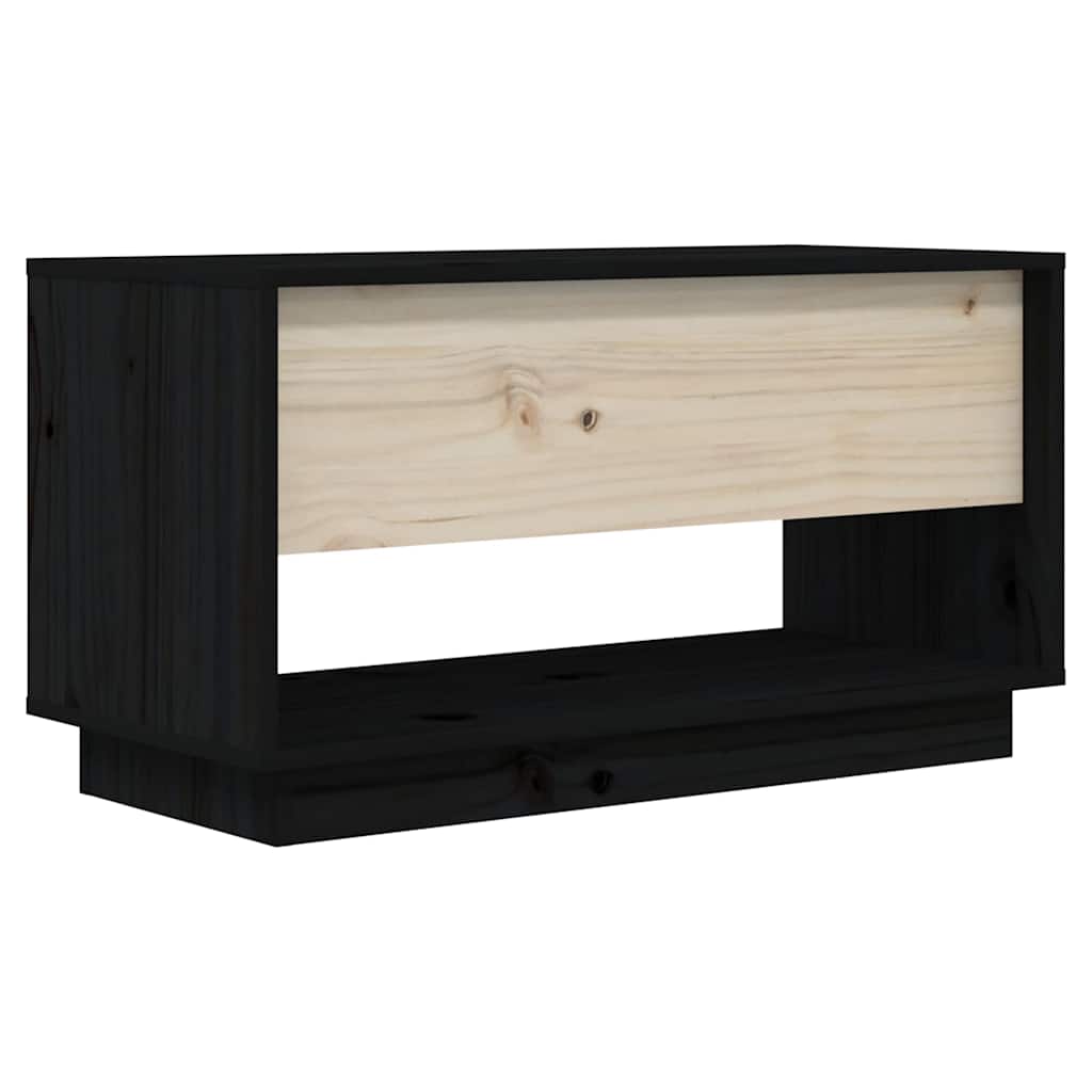 fekete tömör fenyőfa TV-szekrény 74x34x40 cm