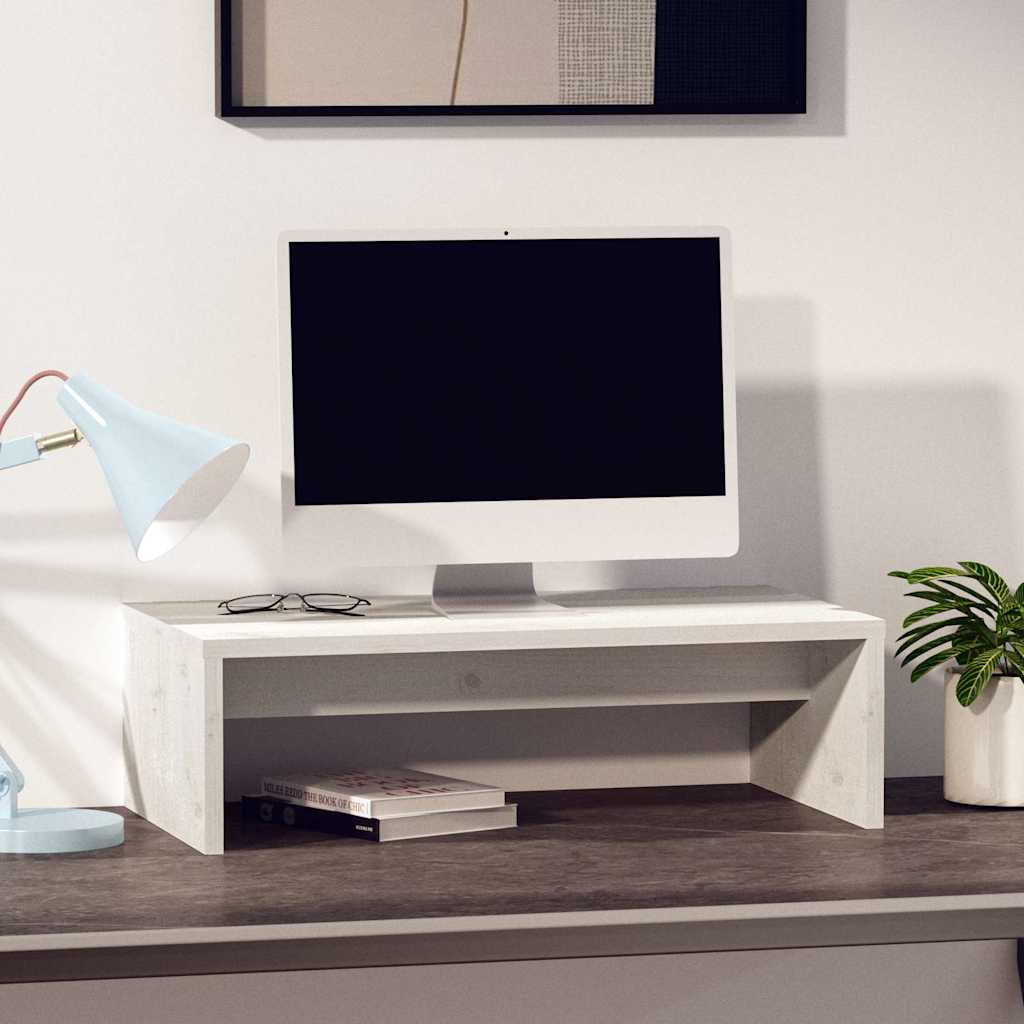 fehér tömör fenyőfa monitorállvány 50x27x15 cm