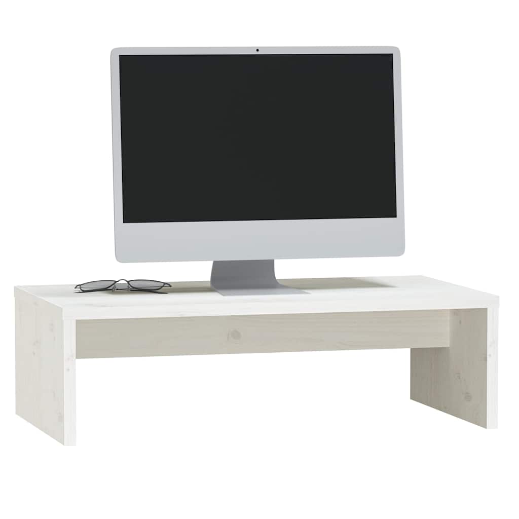 fehér tömör fenyőfa monitorállvány 50x27x15 cm