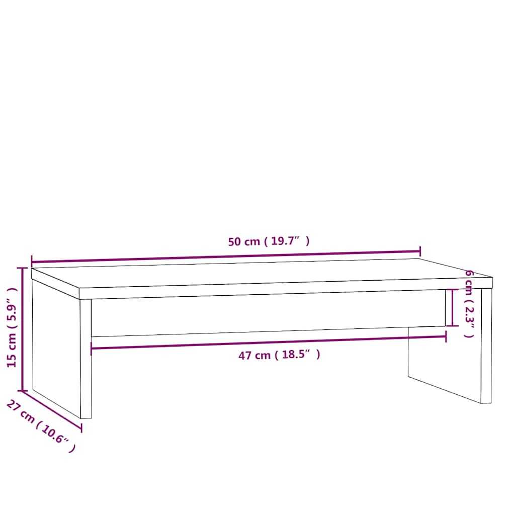fehér tömör fenyőfa monitorállvány 50x27x15 cm