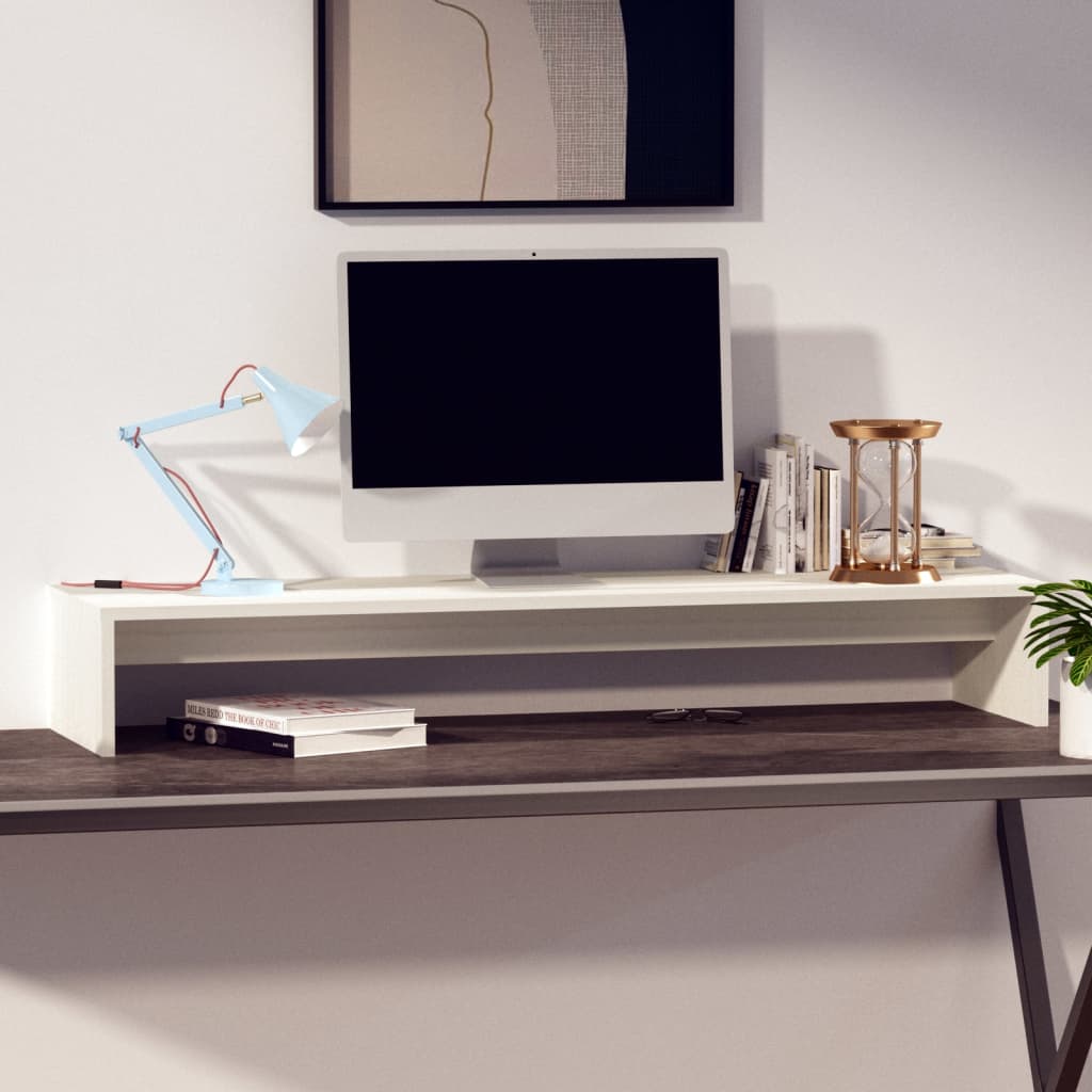 fehér tömör fenyőfa monitorállvány 100 x 27 x 15 cm