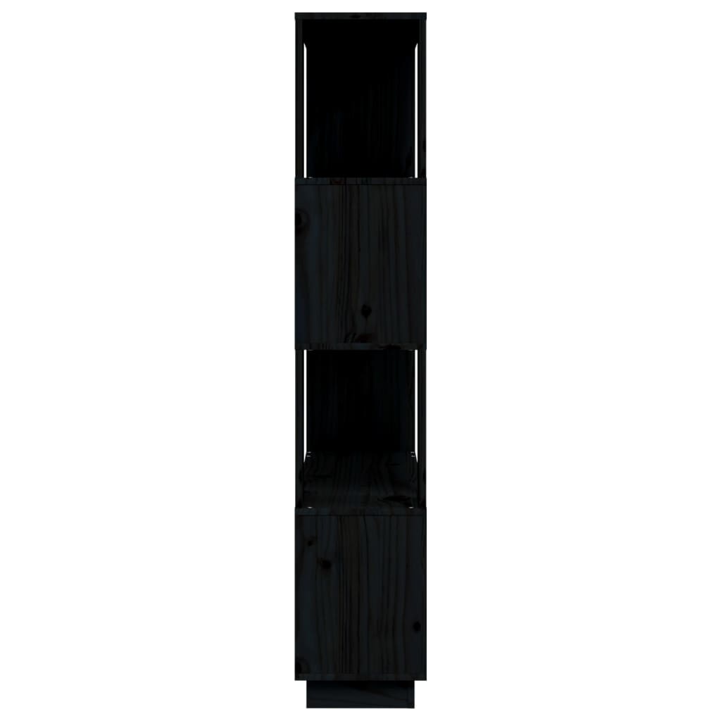 fekete tömör fenyőfa könyvszekrény/térelválasztó 80x25x132 cm