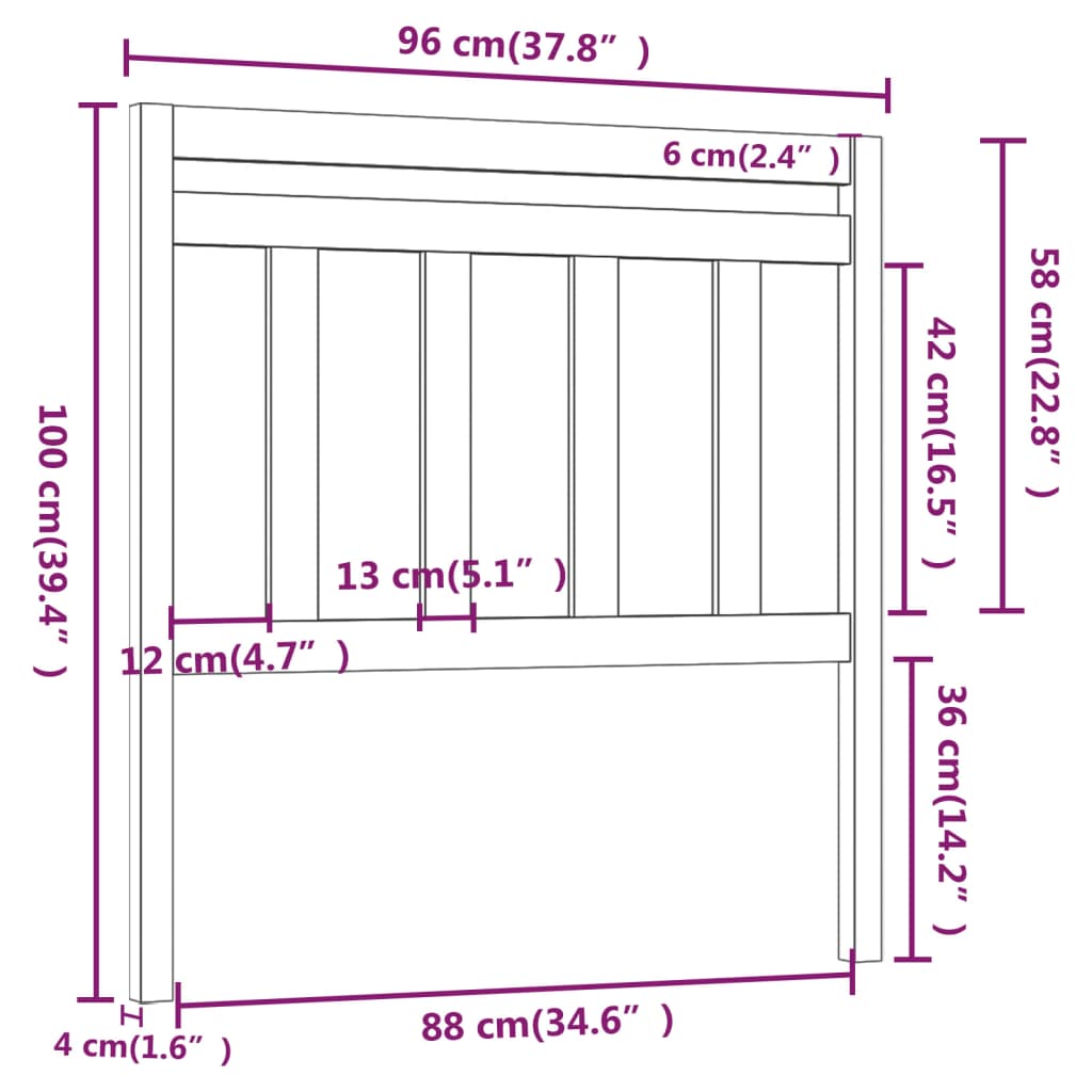 fekete tömör fenyőfa ágyfejtámla 96 x 4 x 100 cm