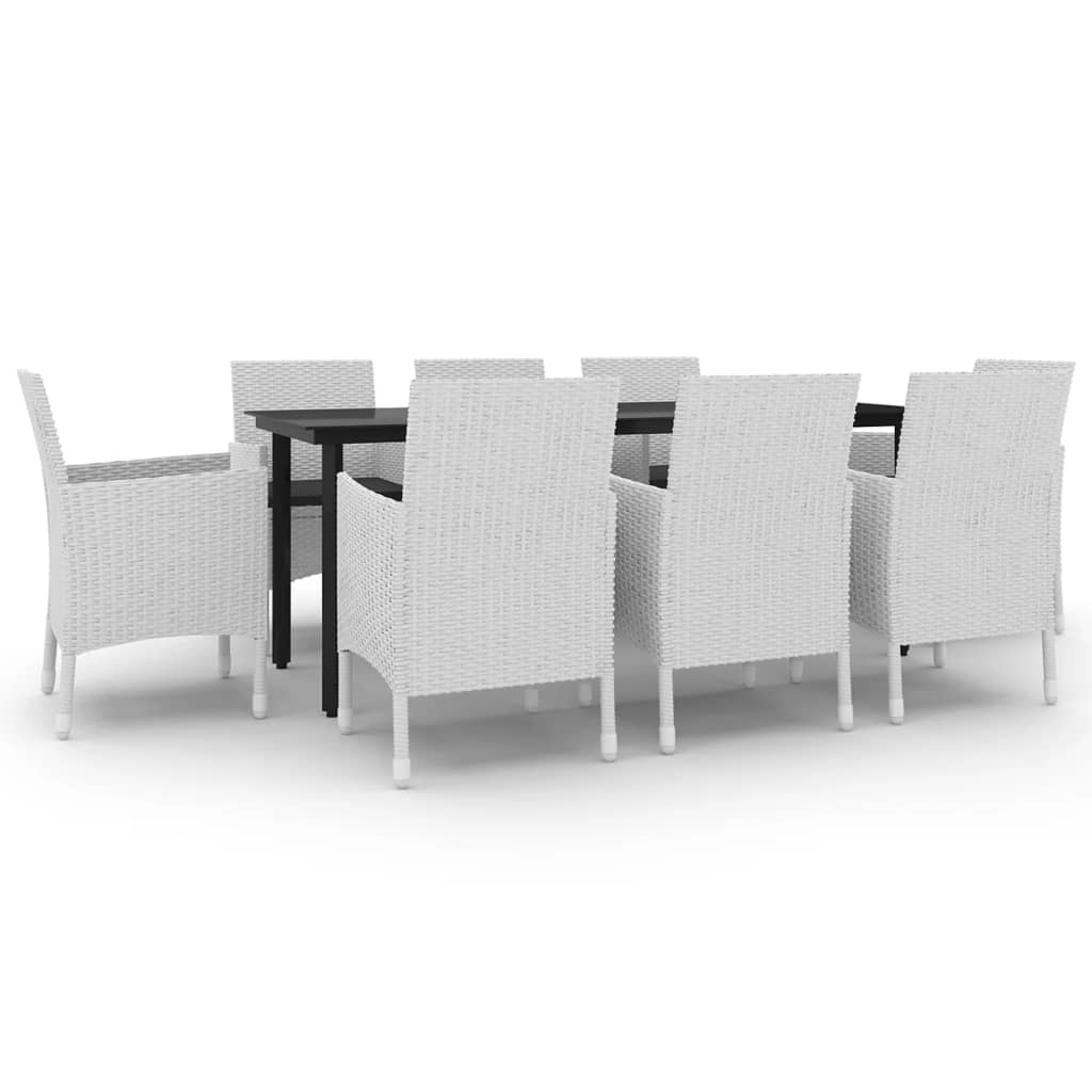 9 részes polyrattan és üveg kerti étkezőgarnitúra párnákkal