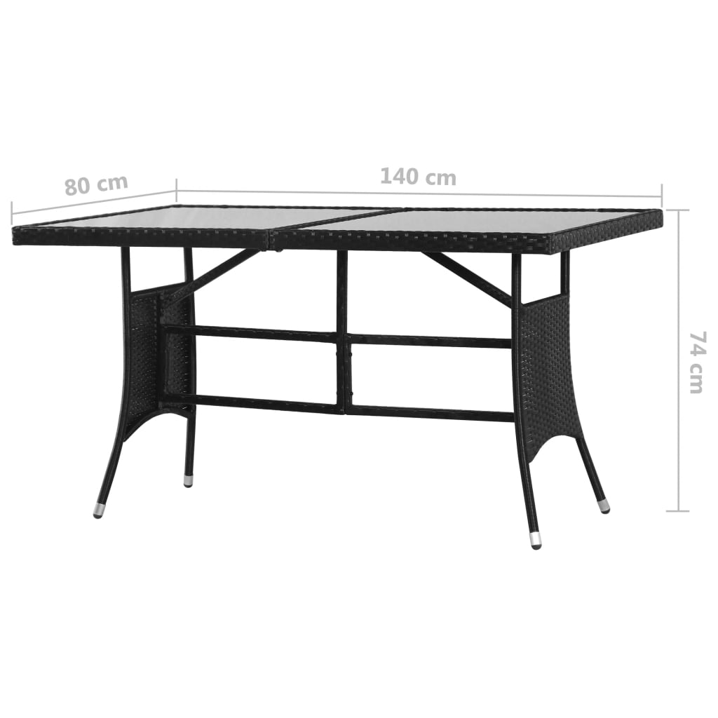 fekete polyrattan kerti asztal 140 x 80 x 74 cm