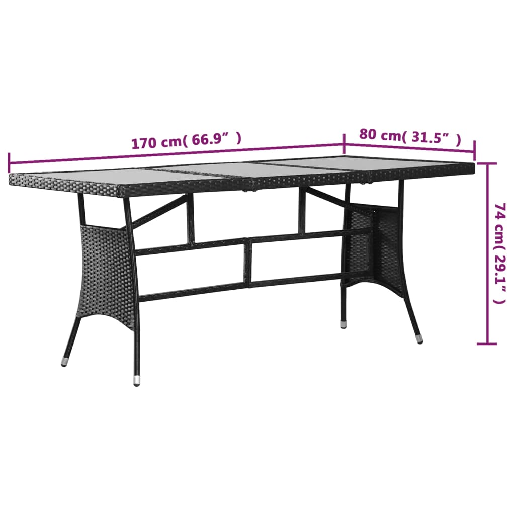 fekete polyrattan kerti asztal 170 x 80 x 74 cm
