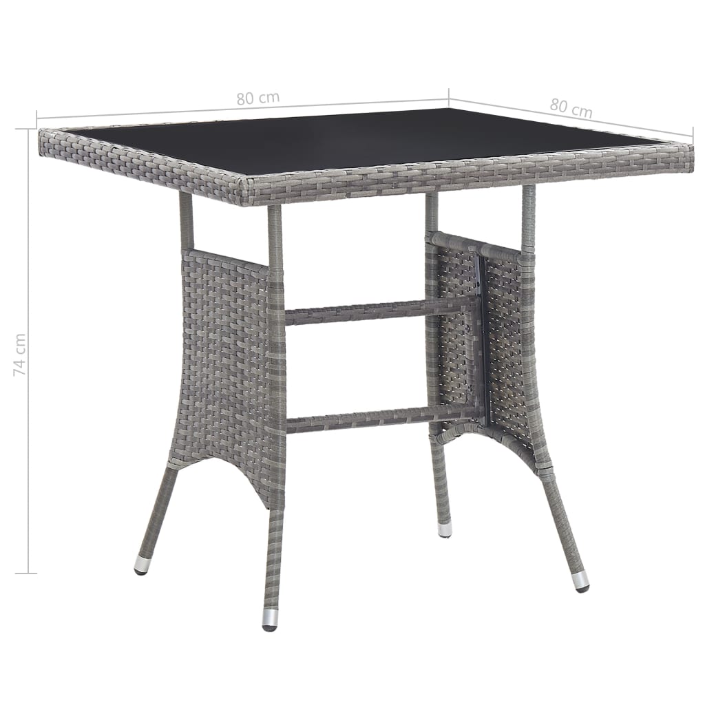 szürke polyrattan kerti asztal 80 x 80 x 74 cm