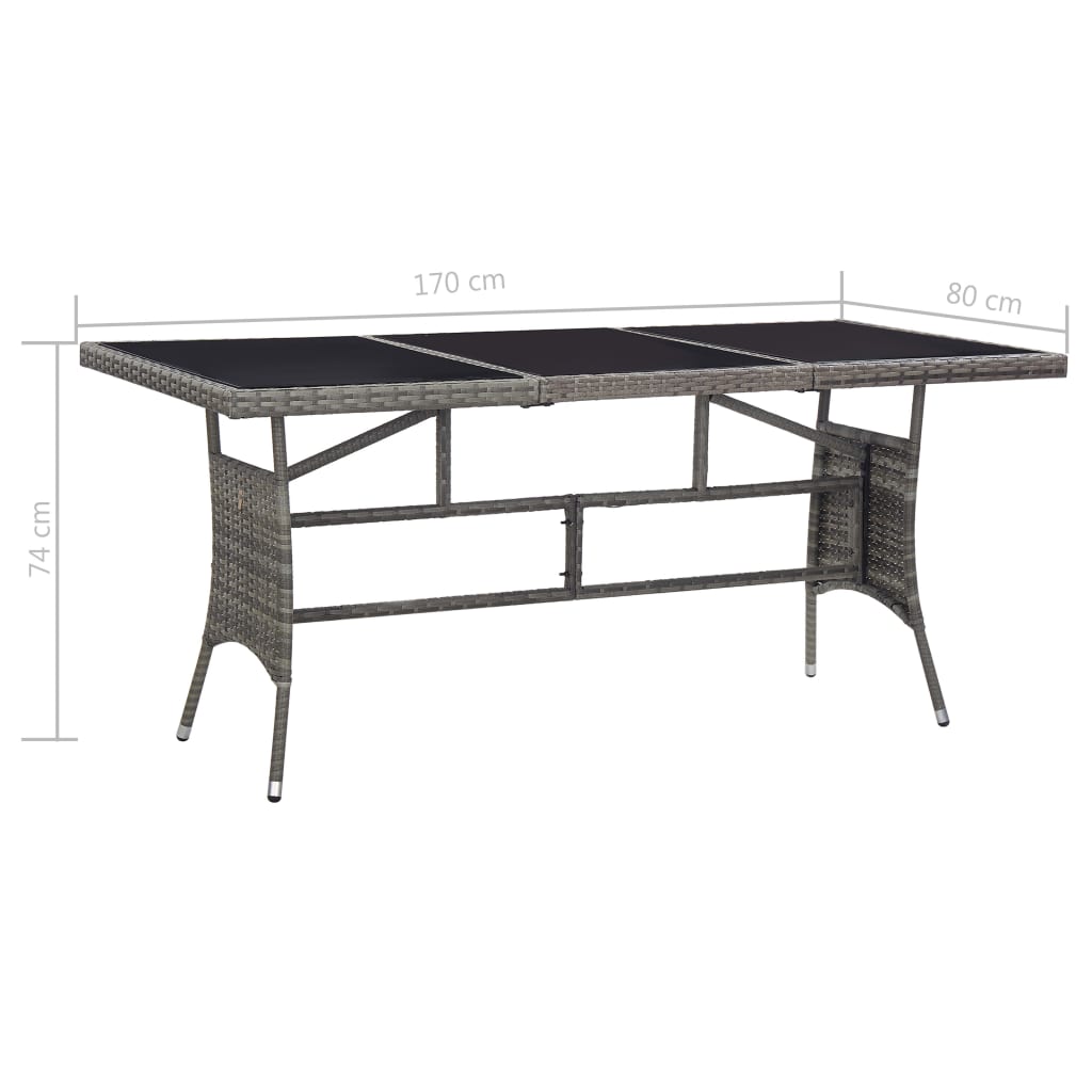 szürke polyrattan kerti asztal 170 x 80 x 74 cm