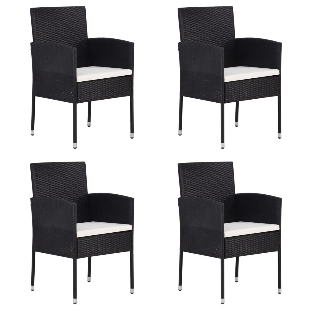 4 db fekete polyrattan kerti szék krémfehér párnákkal