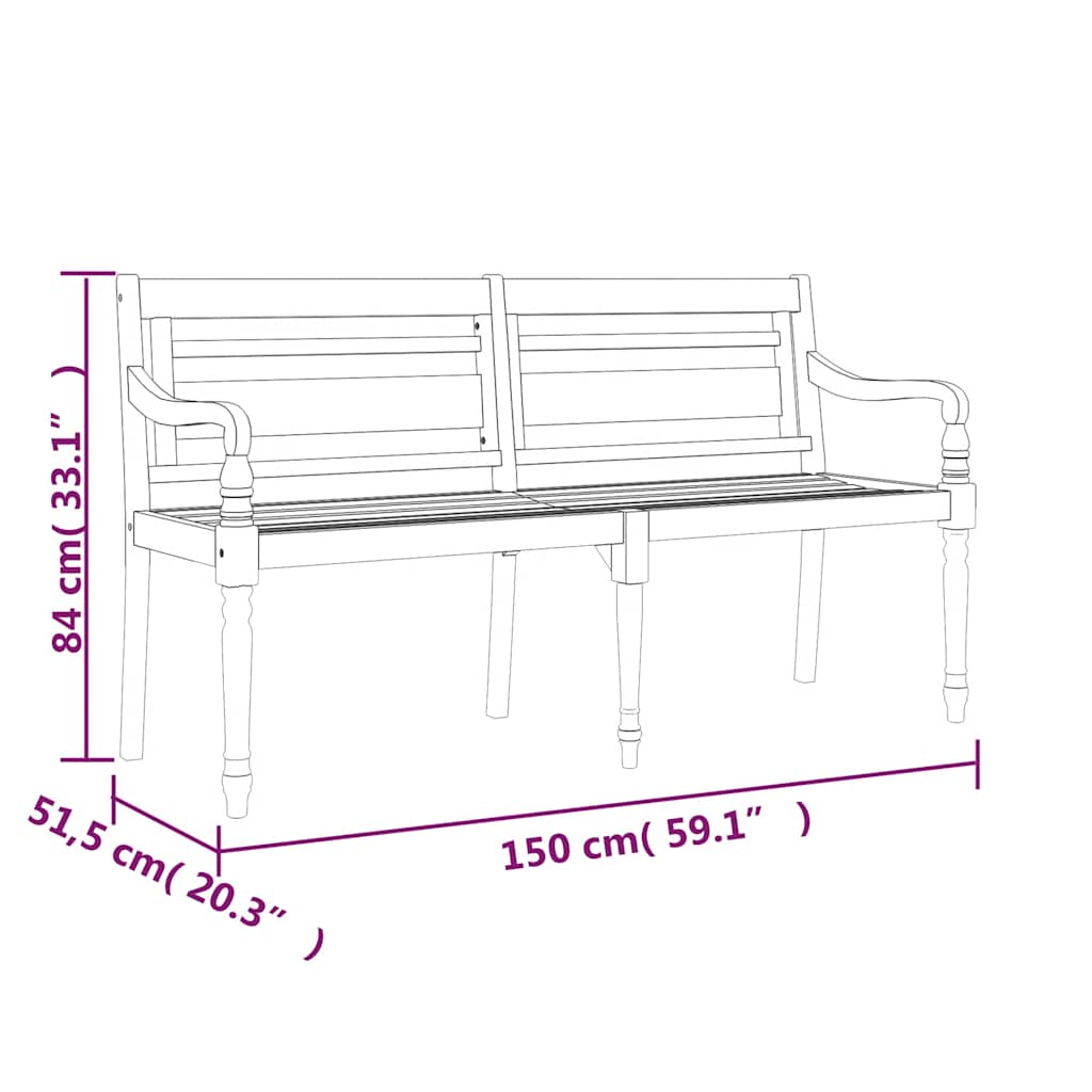tömör tíkfa Batavia pad szürke párnával 150 cm