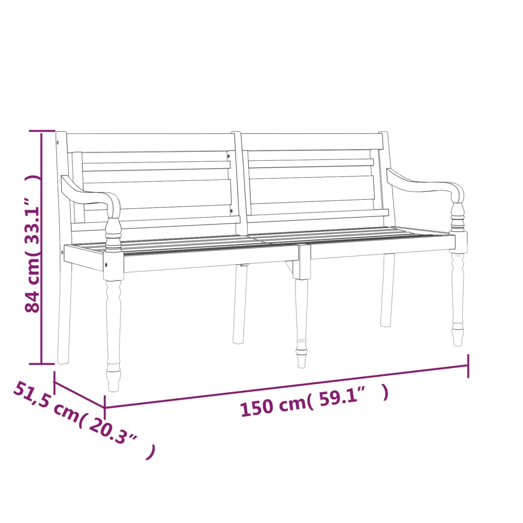 tömör tíkfa Batavia pad tópszínű párnával 150 cm