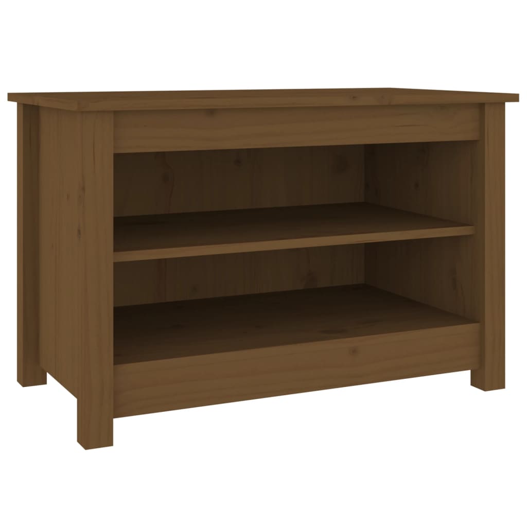 mézbarna tömör fenyőfa cipőtároló pad 70x38x45,5 cm
