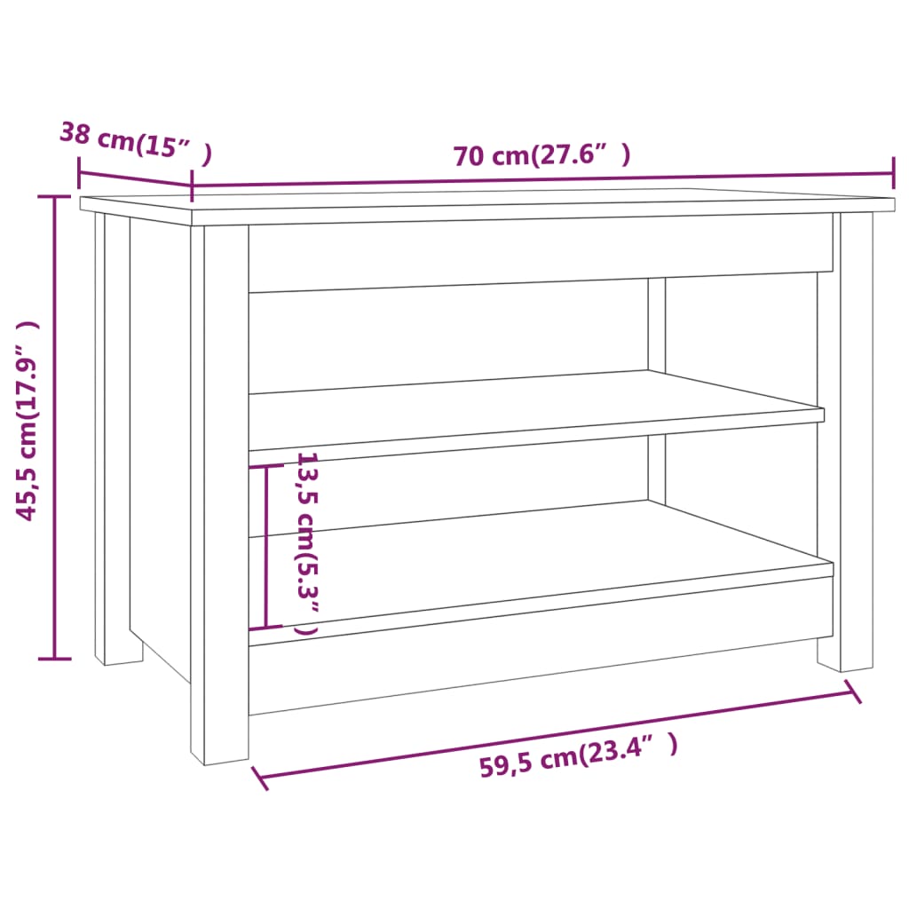 mézbarna tömör fenyőfa cipőtároló pad 70x38x45,5 cm