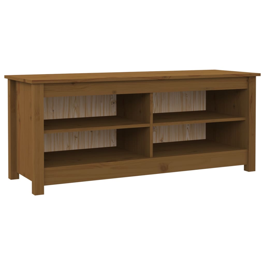 mézbarna tömör fenyőfa cipőtároló pad 110 x 38 x 45,5 cm