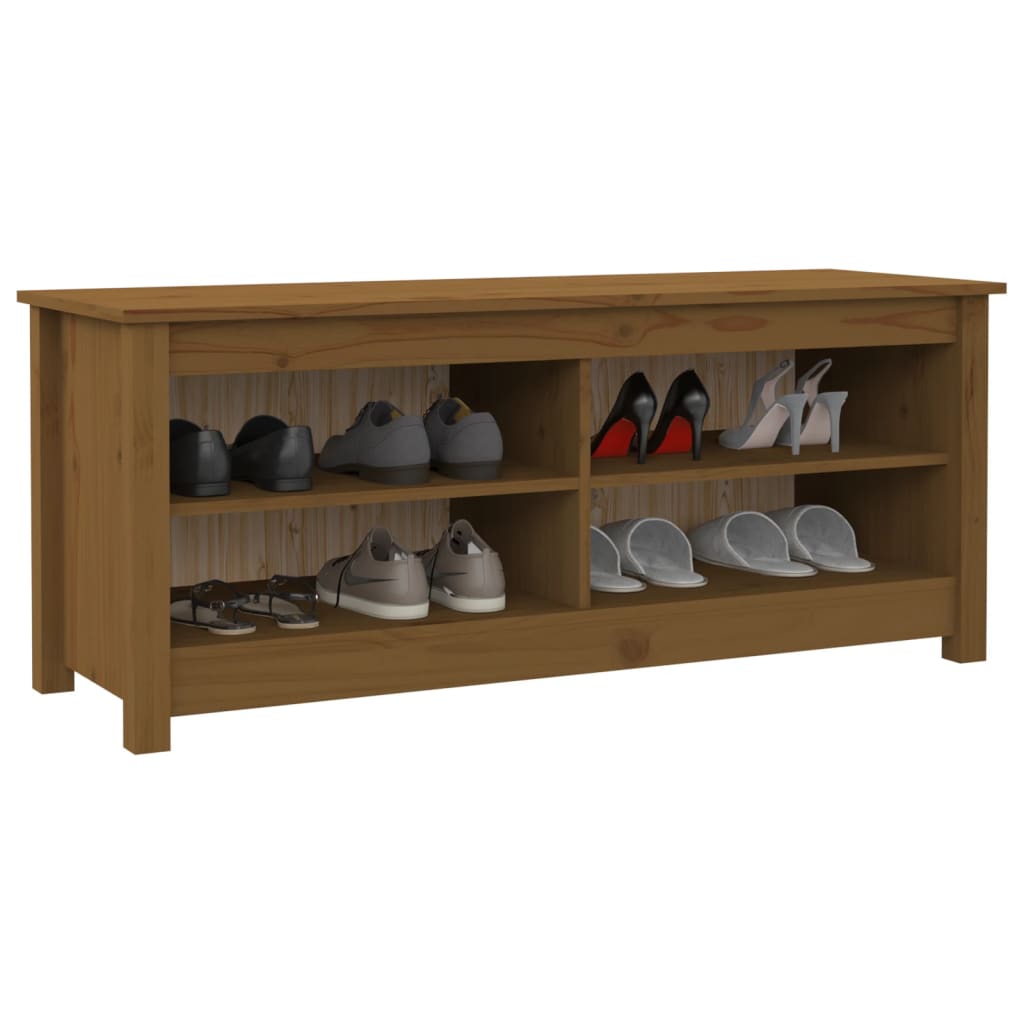 mézbarna tömör fenyőfa cipőtároló pad 110 x 38 x 45,5 cm