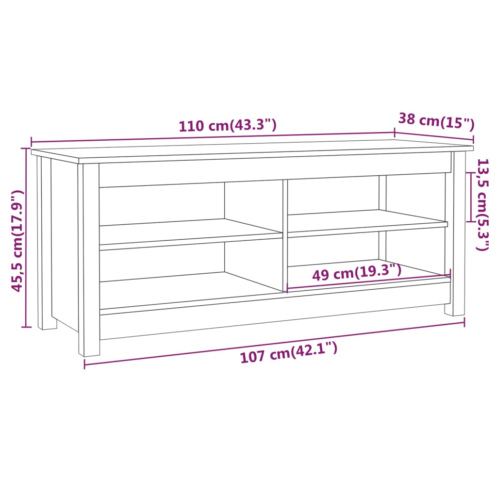 mézbarna tömör fenyőfa cipőtároló pad 110 x 38 x 45,5 cm