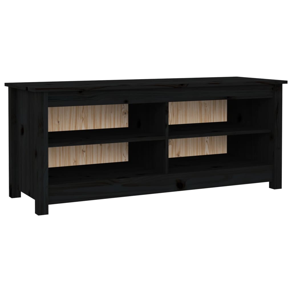 fekete tömör fenyőfa cipőtároló pad 110 x 38 x 45,5 cm