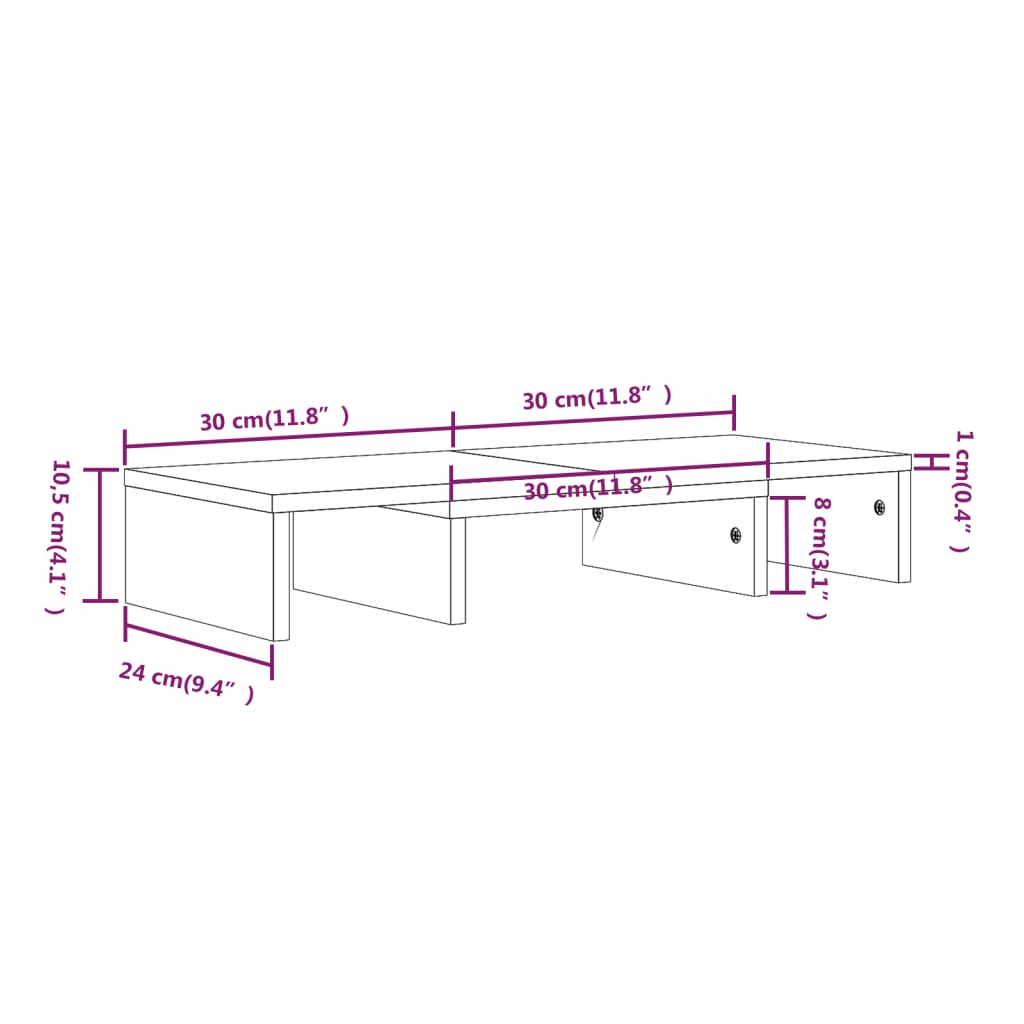tömör fenyőfa monitorállvány 60 x 24 x 10,5 cm