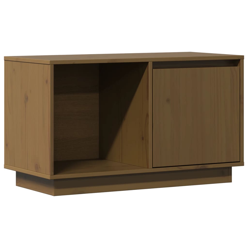 mézbarna tömör fenyőfa TV-szekrény 74x35x44 cm