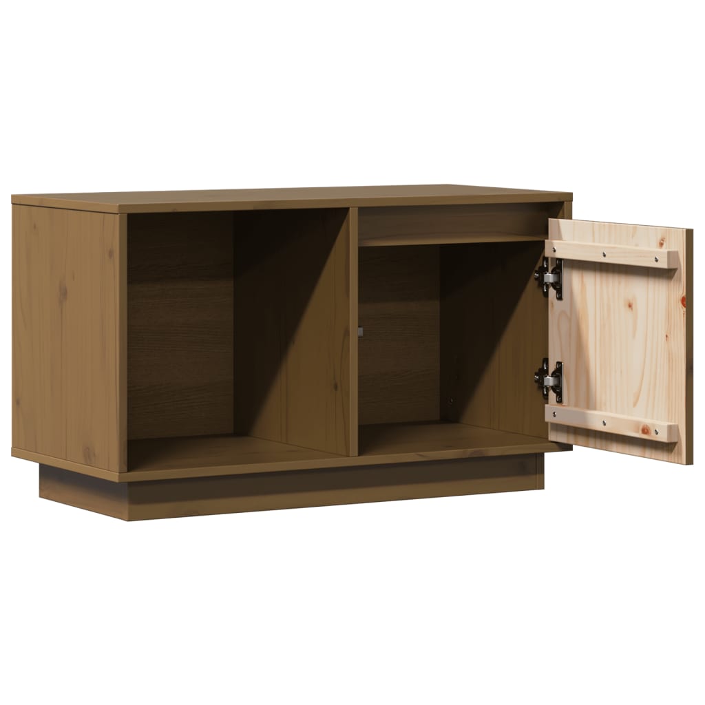 mézbarna tömör fenyőfa TV-szekrény 74x35x44 cm