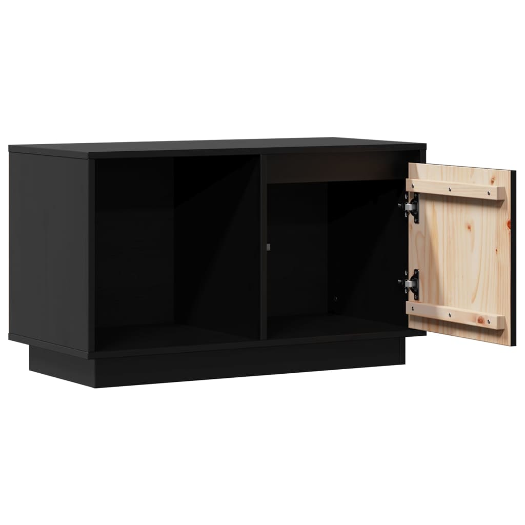 fekete tömör fenyőfa TV-szekrény 74x35x44 cm