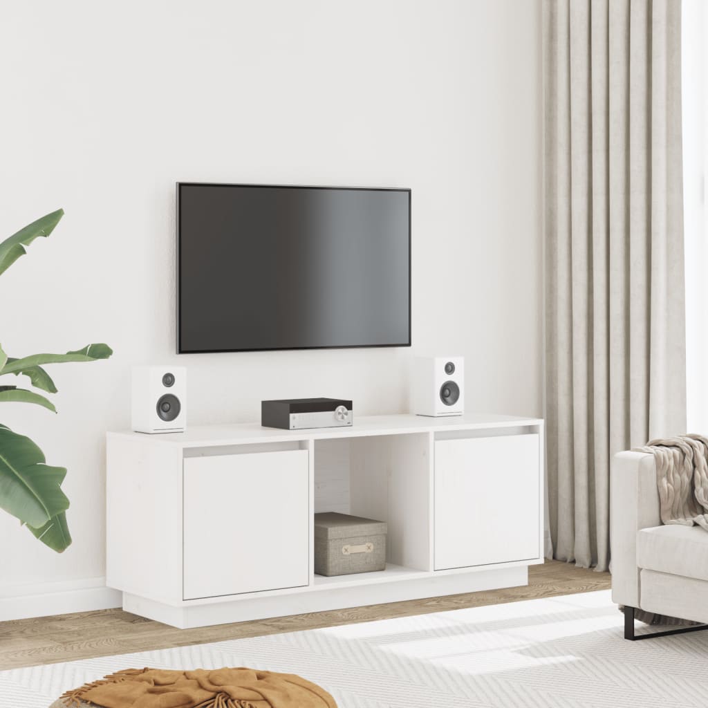 fehér tömör fenyőfa TV-szekrény 110,5x35x44 cm