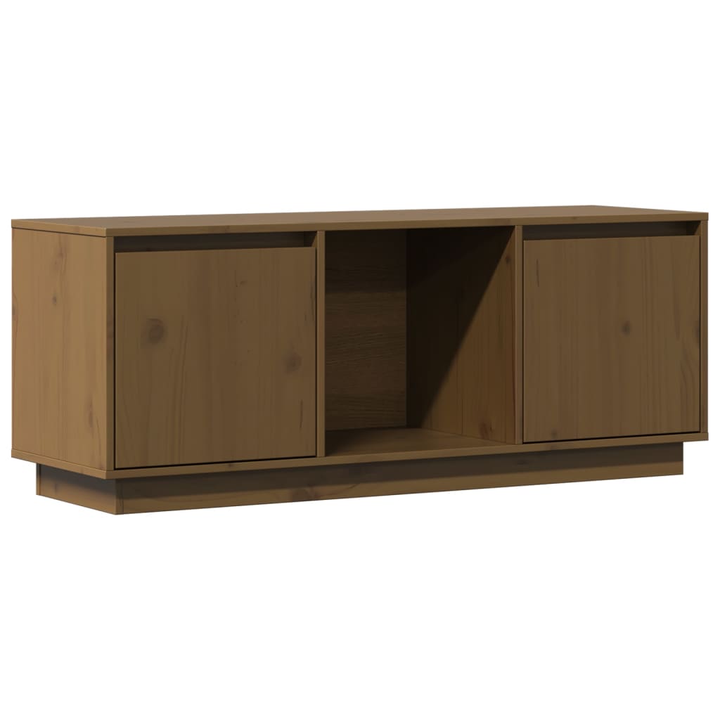 mézbarna tömör fenyőfa TV-szekrény 110,5x35x44 cm