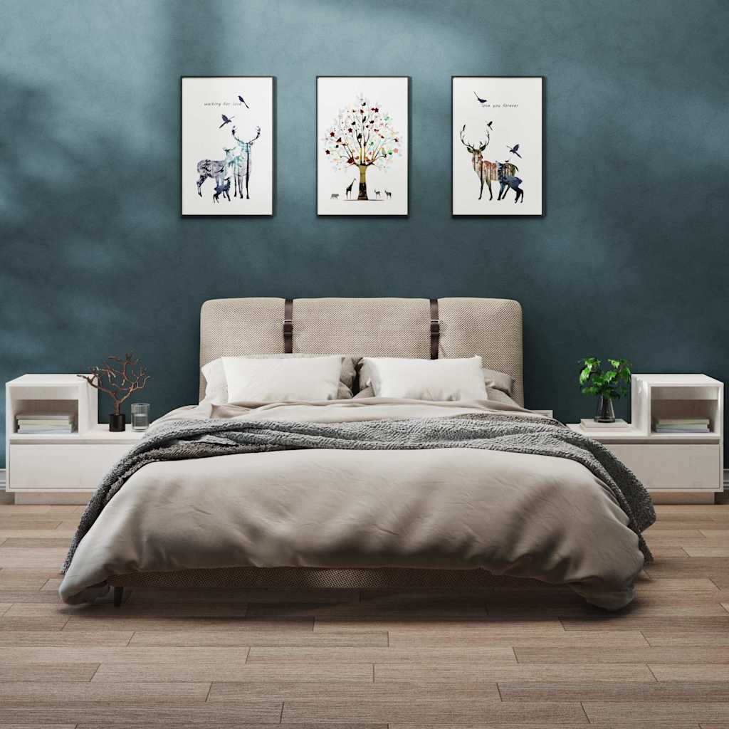2 db fehér tömör fenyőfa éjjeliszekrény 60 x 34 x 51 cm