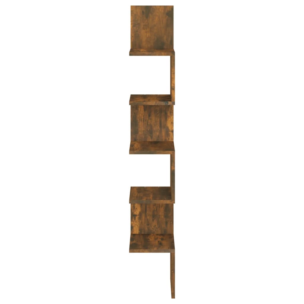 füstös tölgy színű szerelt fa fali sarokpolc 20x20x127,5 cm